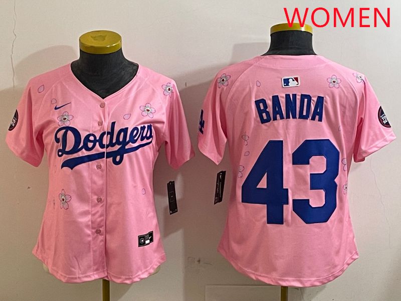 Women Los Angeles Dodgers #43 Banda Pink White Blue Sakura Edition 2025 Nike MLB Jersey style 1->women mlb jersey->Women Jersey